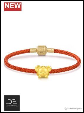 999 24K Gold Chinese Zodiac Rat Charm Bracelet 17cm Lobster Claw